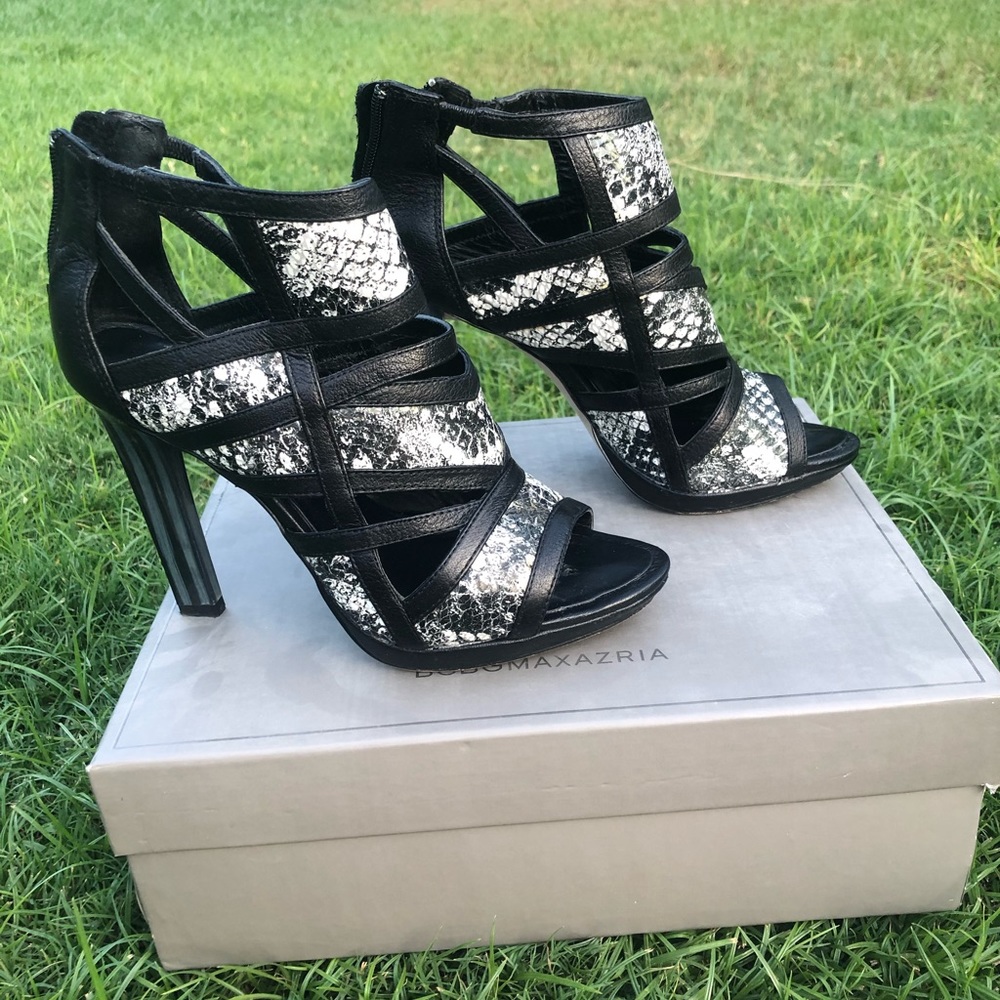 BCBG Shyanna White and Black Leather Heels